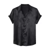 Summer Men Shirt Turn-down Collar Single-breasted Short Sleeve Loose Satin Applique Button Mid Length camisa para hombre - Image 7