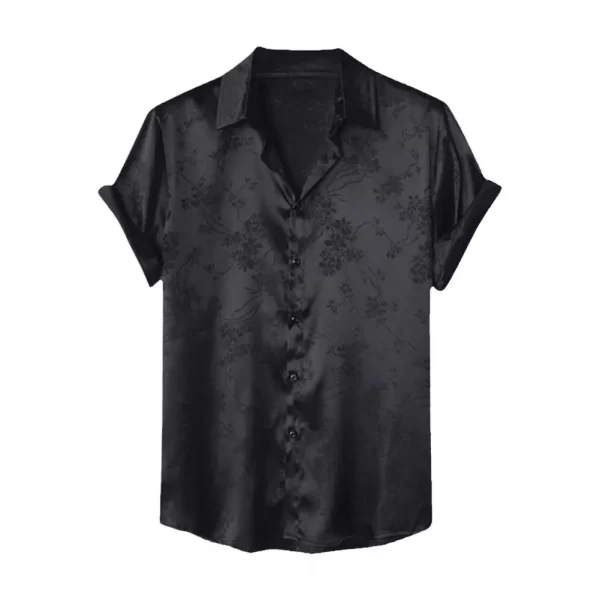 Summer Men Shirt Turn-down Collar Single-breasted Short Sleeve Loose Satin Applique Button Mid Length camisa para hombre - Image 7