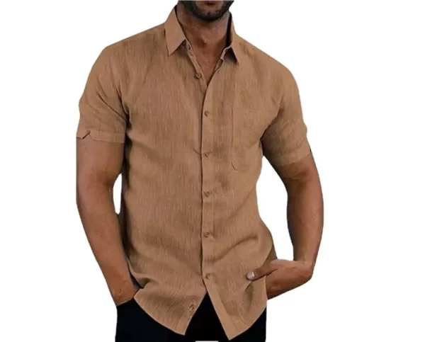 Men Pocket Blouse Tops Summer Male Turn Down Collar Button Short Sleeve Slim Solid Color Blouse Shirts YYCFS-19505 - Image 9