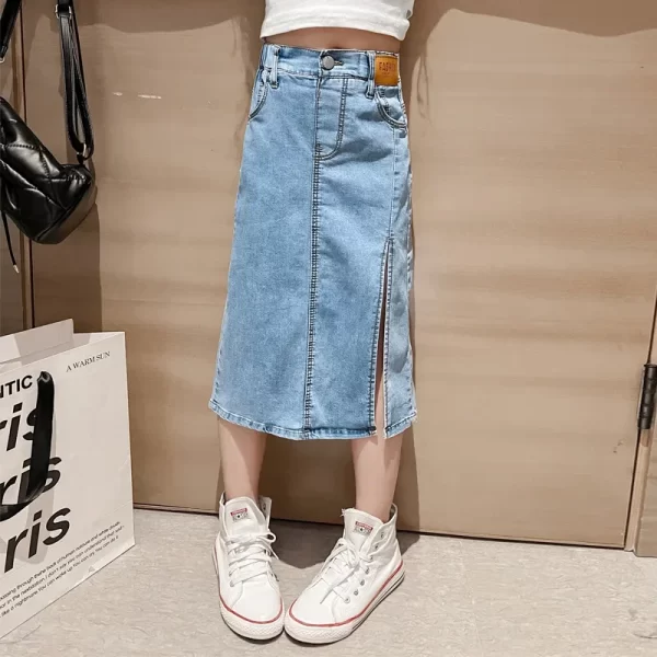 2024 New Summer Half Skirt Children Girls' Denim Skirt Fried Street Dress Slimming Half Skirt Plaid Skirt - Image 7