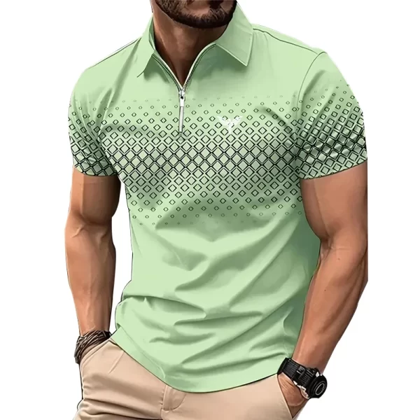 Men Personality Summer Fashion Sport Short Sleeve Casual Lapel Zipper Polo Shirt Men Print Polyester Quick Drying Polo Shirt Top - Image 6