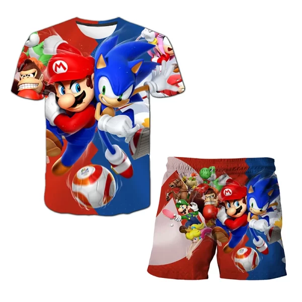 Sonic Fashion Girl 3D Top T-shirt Short Sleeve+Shorts Two Piece Set Girls and Boys Children's Top Short Sleeve - Image 5