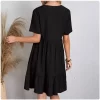 Women Summer Peplum Dresses Spring V-Neck Short Sleeve Loose Waist Ruffle Fit Flare Vocation Dresses - Image 6