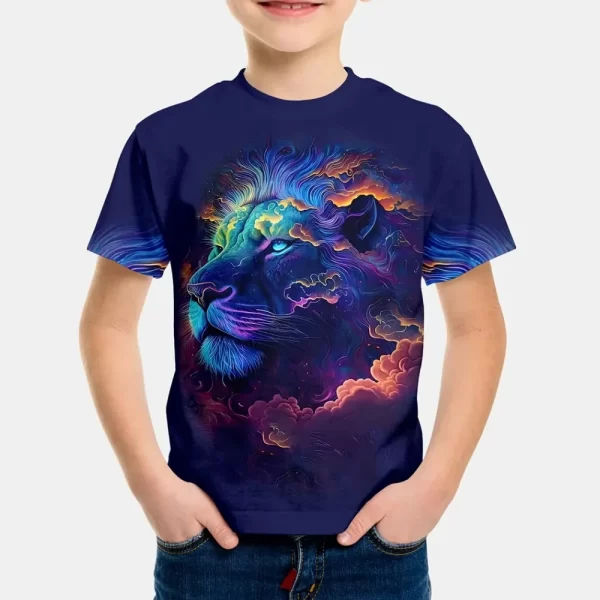Boys Kids Clothes Print Fierce Lion Graphic T Shirts Summer Outdoor Crew Neck Short Sleeves Casual Outdoor Clothes for Children - Image 6