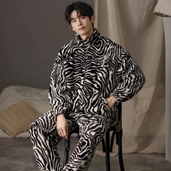 New Flannel Pajamas for Men Winter Thick Velvet Cardigan Pajama Sets Lapel Zipper Homewear Soft Warm Nightwear Man Pyjamas - Image 10