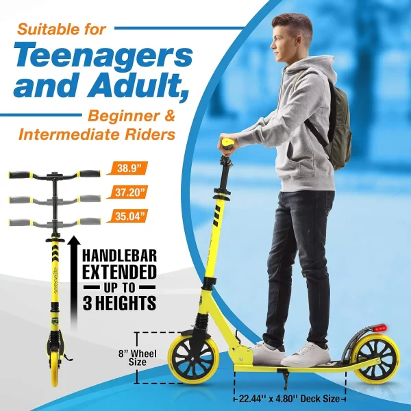 Kick Scooter Adult Teenagers Kids- 2 Wheel Kids Scooter with Adjustable T-Bar Handlebar - Alloy Anti-Slip Deck - Portable Foldin - Image 4
