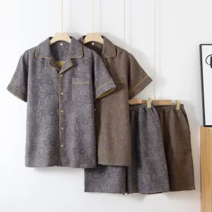 Men's Cotton Color Woven Summer Short Sleeved Shorts Pajamas Set Thin Men Sleepwear Clothes for Home Wear Roupa De Dormir