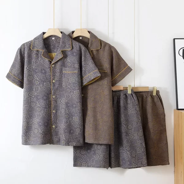 Men's Cotton Color Woven Summer Short Sleeved Shorts Pajamas Set Thin Men Sleepwear Clothes for Home Wear Roupa De Dormir