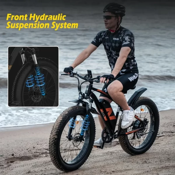 26" Fat Tire E Bike, 1500W Motor, 48V 14.5Ah Electric Bike, 72 Miles & 28 Mph, Electric Bicycle with 7 Speed and Dual Suspension - Image 5