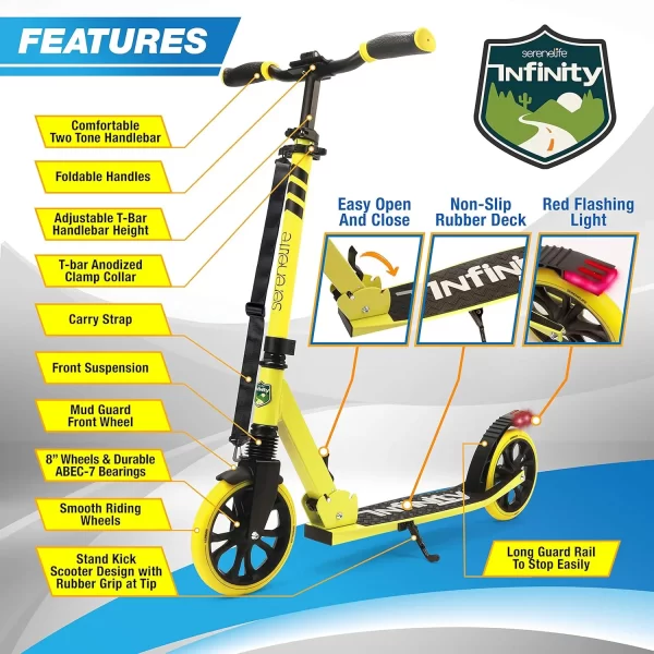 Kick Scooter Adult Teenagers Kids- 2 Wheel Kids Scooter with Adjustable T-Bar Handlebar - Alloy Anti-Slip Deck - Portable Foldin - Image 2