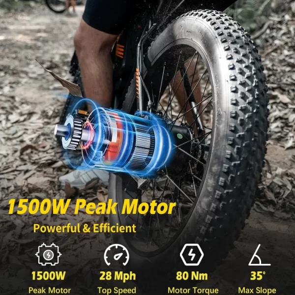 26" Fat Tire E Bike, 1500W Motor, 48V 14.5Ah Electric Bike, 72 Miles & 28 Mph, Electric Bicycle with 7 Speed and Dual Suspension - Image 2