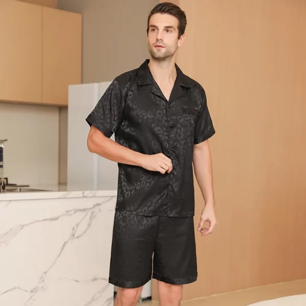 Men's pajamas short sleeved summer ice silk home clothing men's summer casual thin cardigan can be worn as a set home clothing - Image 3