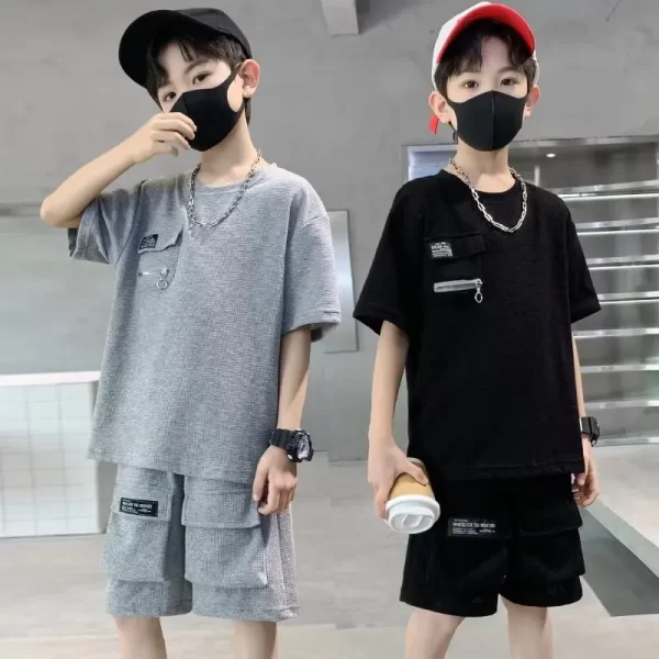 Korean Children's Top and Bottom Clothes Set 2025 Comfortable Sports Casual Summer Kids Boys T-Shirt+Shorts 2-Piece Set 4-13Y - Image 4