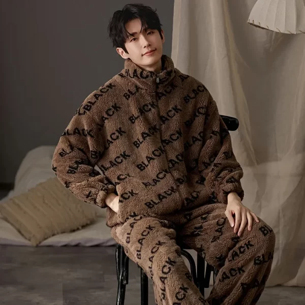 New Flannel Pajamas for Men Winter Thick Velvet Cardigan Pajama Sets Lapel Zipper Homewear Soft Warm Nightwear Man Pyjamas - Image 9