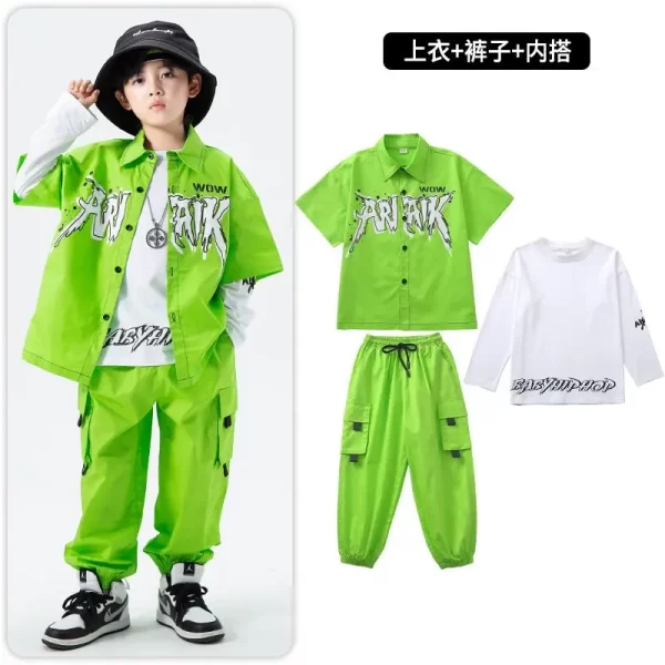 Children's Hip-hop Clothes Street Dance Clothing Autumn Kids Sets for Girls and Boys Jazz Performance Clothing 2023 Green Unique - Image 14