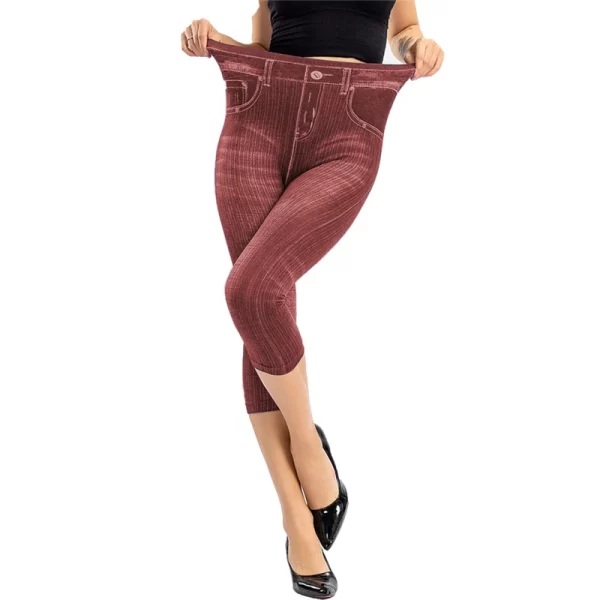 Summer Women Fashion High Waist Skinny Jeans Knee Length Denim Capri Pants High Waist Skinny Jeans Knee Length Denim Pants - Image 2