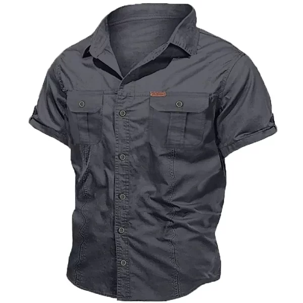 New Men's Work Shirt Casual Retro 100% Cotton Short Sleeve Flying Cargo Shirt Men's Summer Fishing Hunting Multi Pocket Shirt - Image 12