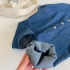 2024 Korean Spring Autunm Children Boys Onesie Cotton Denim Single Breasted Round Collar Jumpsuit Patched Pocket Pants Outfit - Image 3