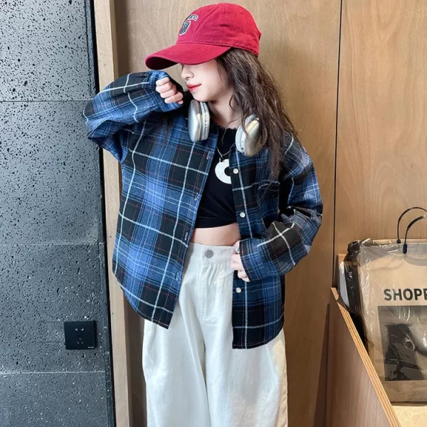 2025 Spring Girls Plaid Shirt Comfort Fashion Teen Kids Tops Clothes Casual All-match Long Sleeve Children Blouse 10 12 13 Years - Image 7