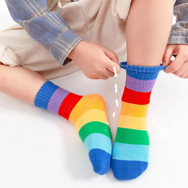 1/5/10/20 pairs/lot Girls Kids Socks Rainbow Striped Cute Children Ankle Short Breathable Cotton Fashion Toddler Sock - Image 2