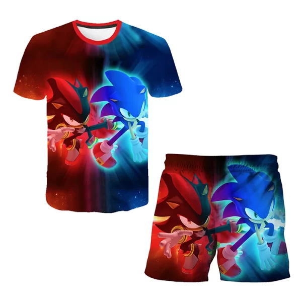 Sonic Fashion Girl 3D Top T-shirt Short Sleeve+Shorts Two Piece Set Girls and Boys Children's Top Short Sleeve - Image 10