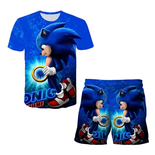 Sonic Fashion Girl 3D Top T-shirt Short Sleeve+Shorts Two Piece Set Girls and Boys Children's Top Short Sleeve - Image 9
