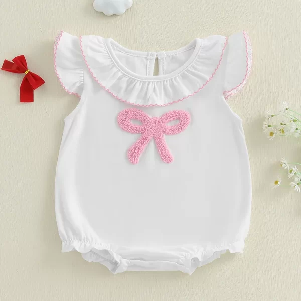 FOCUSNORM 0-18M Lovely Baby Girls Cute Rompers Bow Embroidery Ruffles Fly Sleeve Infant Bodysuits Jumpsuits - Image 2