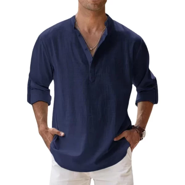 New Cotton Linen Shirts for Men Casual Shirts Lightweight Long Sleeve Henley Beach Shirts Hawaiian T Shirts for Men - Image 12