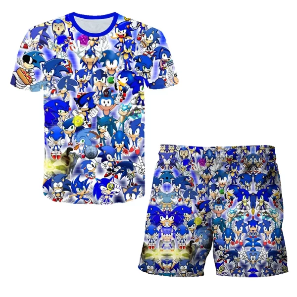 Sonic Fashion Girl 3D Top T-shirt Short Sleeve+Shorts Two Piece Set Girls and Boys Children's Top Short Sleeve - Image 15