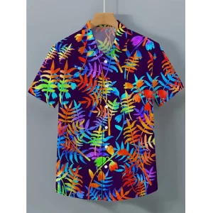 Floral Palm Tree 3d Print Shirts Fashion Hawaiian Shirt Short Sleeve Casual Beach Shirts Boys Single-Breasted Blouse Button Tops
