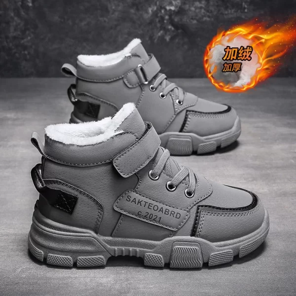 Winter Children's Boots Plus Velvet Warm Boys Girls Shoes Non-slip Waterproof New Kids Outdoor Shoes - Image 3