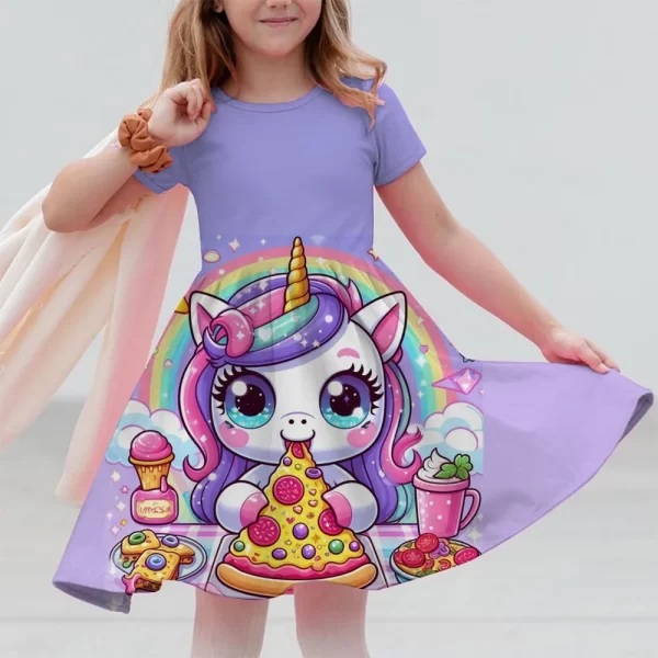 New Unicorn Party Casual Home Dress for Children Aged 3-14 with 3D Printed Short Sleeve Dress in 2025 - Image 13