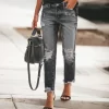 Europe and the United States selling new women's holes without elastic retro temperament fashion casual denim pants - Image 3