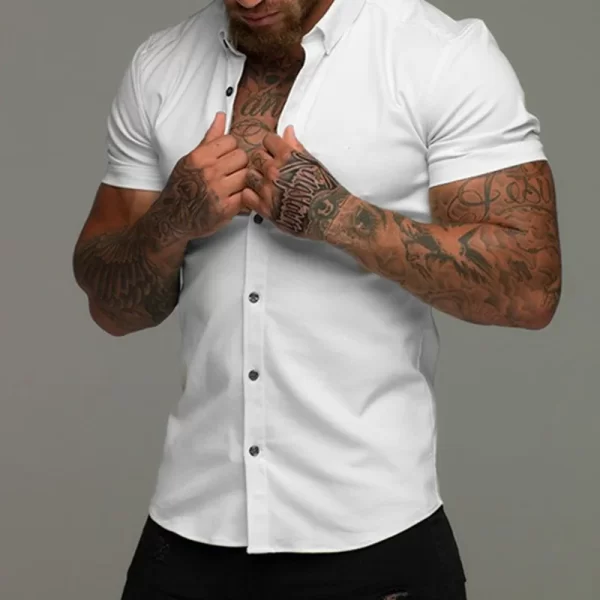 Men Slim Blouse Shirts Summer Casual Male Turn Down Collar Short Sleeve Button Tops LXDZ-110 - Image 7