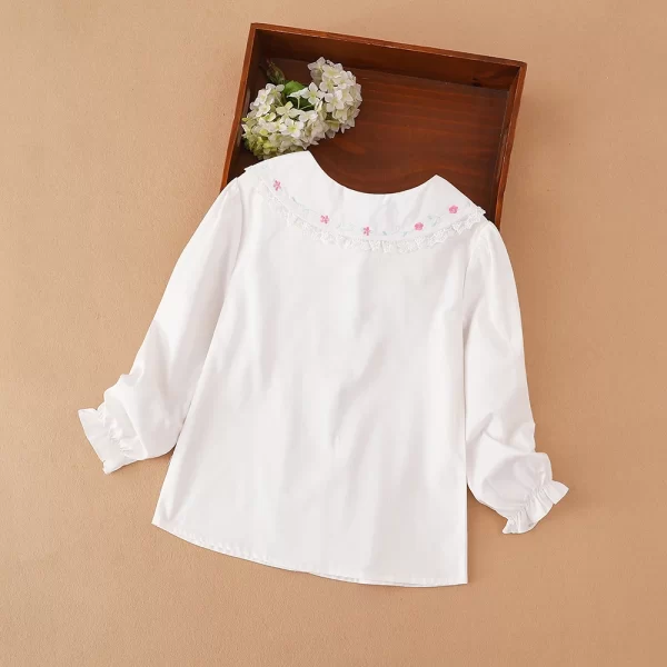 Girls Shirt 2025 Spring Autumn New Arrival Lace Collar Clothes Kids College Style Blouses for 5-12 Years - Image 2
