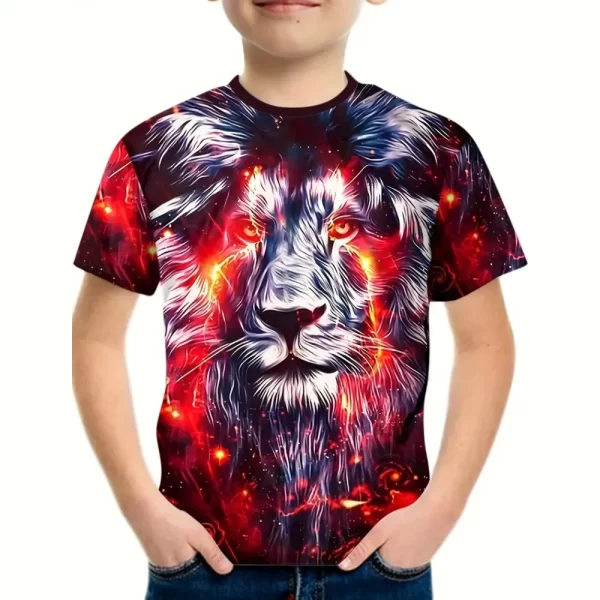Boys Kids Clothes Print Fierce Lion Graphic T Shirts Summer Outdoor Crew Neck Short Sleeves Casual Outdoor Clothes for Children - Image 7