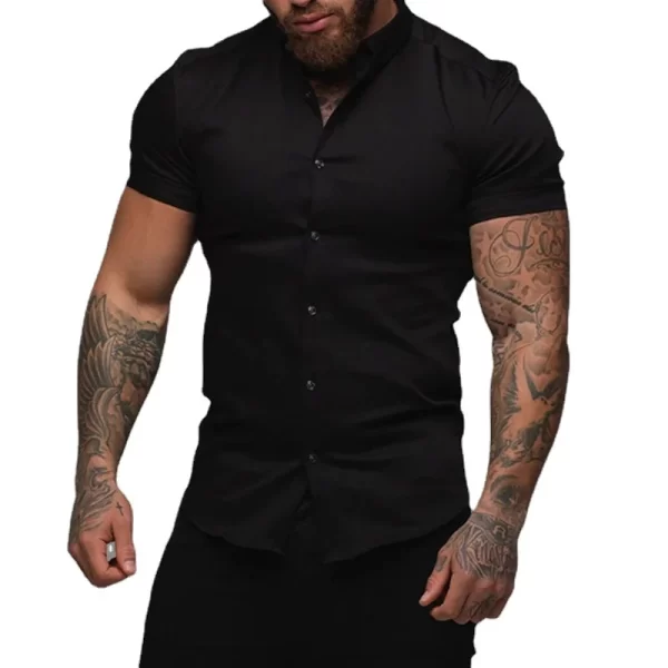 Men Slim Blouse Shirts Summer Casual Male Turn Down Collar Short Sleeve Button Tops LXDZ-110 - Image 5