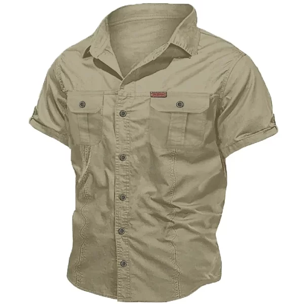 New Men's Work Shirt Casual Retro 100% Cotton Short Sleeve Flying Cargo Shirt Men's Summer Fishing Hunting Multi Pocket Shirt - Image 17