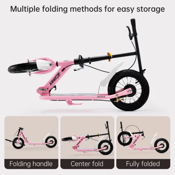 Shock-Absorbing Foldable Commuter Kick Scooter For Adults and Teens With 12" Large Smooth Rolling Rubber Air Tires - Image 4