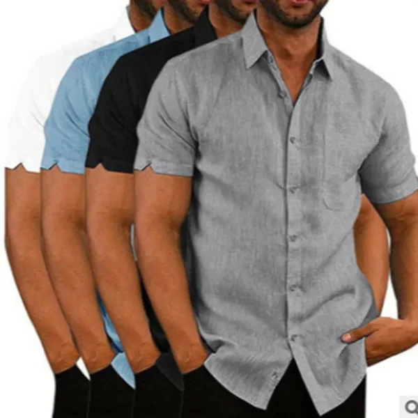Men Pocket Blouse Tops Summer Male Turn Down Collar Button Short Sleeve Slim Solid Color Blouse Shirts YYCFS-19505 - Image 4