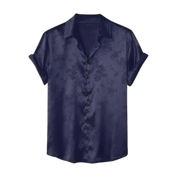 Summer Men Shirt Turn-down Collar Single-breasted Short Sleeve Loose Satin Applique Button Mid Length camisa para hombre - Image 2