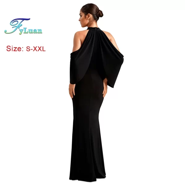 New Fashion Bat Sleeve Long Dresses 2025 Woman Solid Color O Neck Off Shoulder Mermaid Party Women Prom Gowns Birthday Vestidos - Image 3