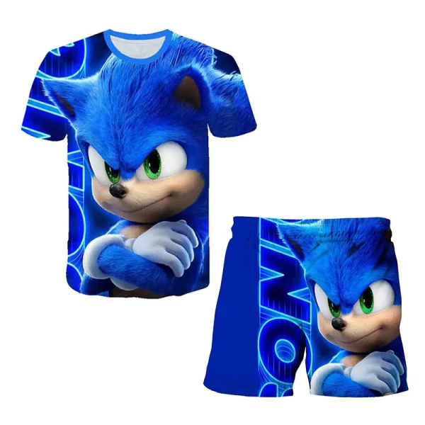 Sonic Fashion Girl 3D Top T-shirt Short Sleeve+Shorts Two Piece Set Girls and Boys Children's Top Short Sleeve - Image 2