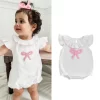 FOCUSNORM 0-18M Lovely Baby Girls Cute Rompers Bow Embroidery Ruffles Fly Sleeve Infant Bodysuits Jumpsuits