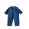 2024 Korean Spring Autunm Children Boys Onesie Cotton Denim Single Breasted Round Collar Jumpsuit Patched Pocket Pants Outfit - Image 5