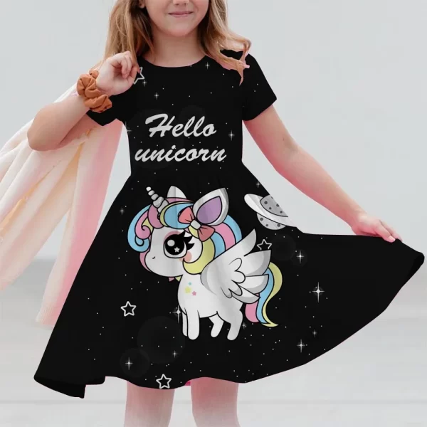 New Unicorn Party Casual Home Dress for Children Aged 3-14 with 3D Printed Short Sleeve Dress in 2025 - Image 20