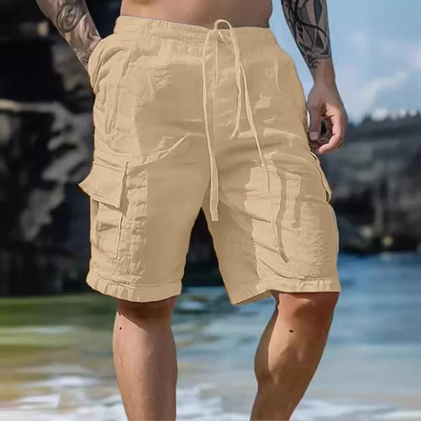 Summer Fashion Loose White Cargo Shorts Men's Handsome Streetwear Beachwear Solid Color With Pockets Shorts Workout Pants 2024 - Image 4