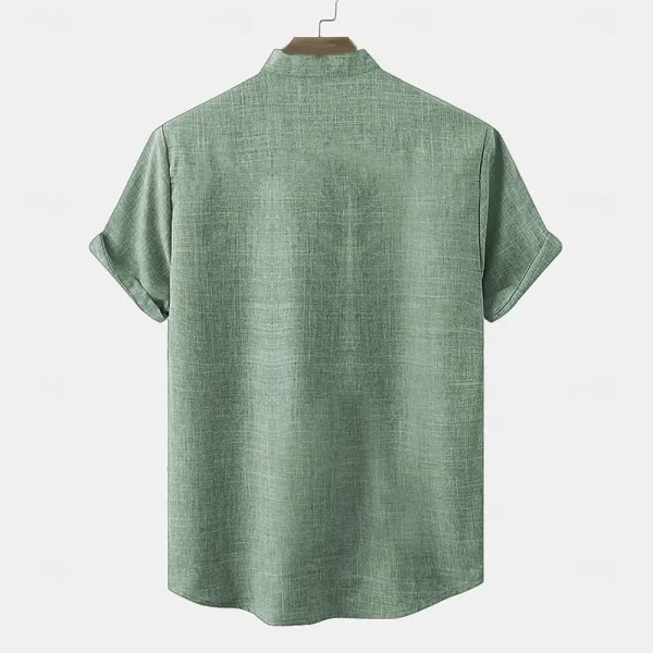 Men's Tops Pullover Linen Men's Tribal Totem Short Sleeve Shirt Half Cardigan Button Stand Collar New Shirt Linen Men's Tops - Image 2