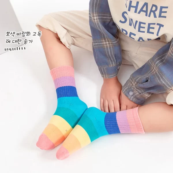 1/5/10/20 pairs/lot Girls Kids Socks Rainbow Striped Cute Children Ankle Short Breathable Cotton Fashion Toddler Sock - Image 3