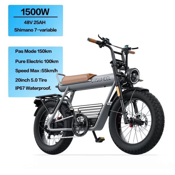 Coswheel CT20 Electric Bike 48V 25AH 1500W 55Km/h Motorcyle E-bike Fat Tire Bicycle  Bikes Adult Electric Bicycle Motocycles - Image 7